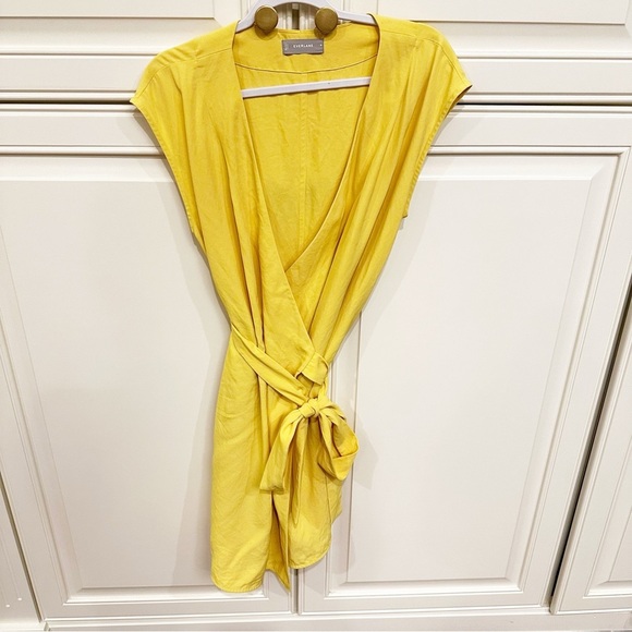 Everlane Women’s Japanese Go Weave Yellow Cap Sleeve Style Wrap Dress Minimalist - Picture 6 of 12